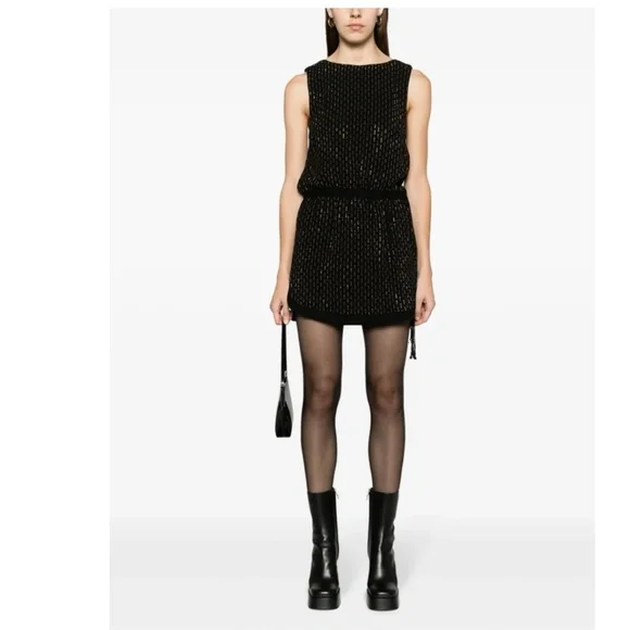 saint laurent black mini dress Saint Laurent star appliqué mini dress main image 0